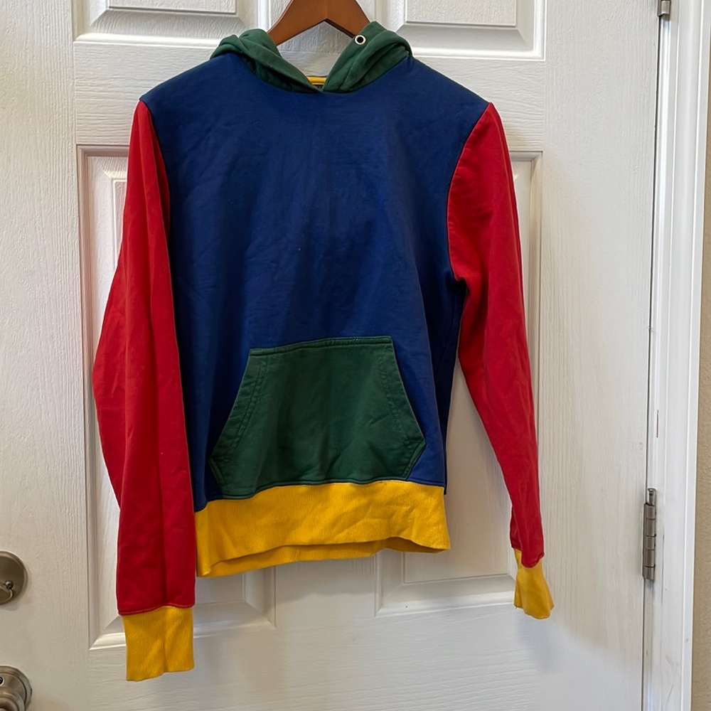 Multi colored hooded sweatshirt Size Small Unisex’s Navy Red Green Yellow Kids